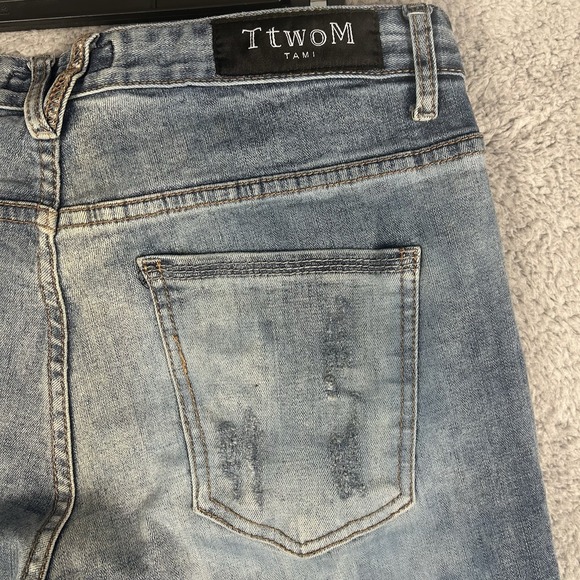 T2M Patch Distressed Mens 32 Straight Leg Skinny Skater Jeans - Picture 7 of 15